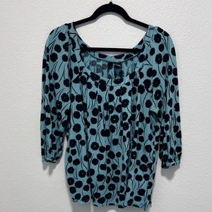 Mix It Black and Turquoise Floral Blouse Size XL